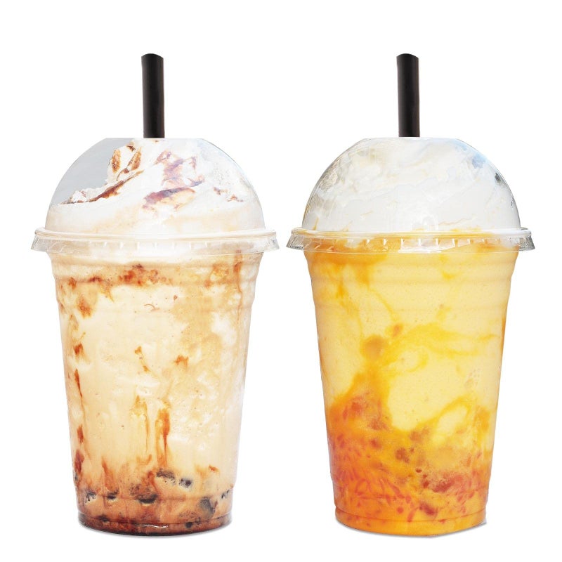 16 oz Clear Plastic Cups with Dome Lids 100 Sets Disposable Party cups for To Go Iced Coffee Cold Drinks Smoothie Bubble Boba Tea Juice Parfait Frappuccino Milkshake Nice Sealing Fruit Cup